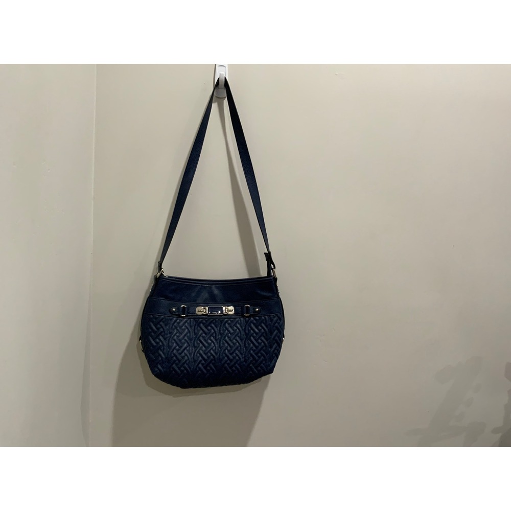 Rosetti Navy Blue Embossed Basketweave Crossbody Bag Silver Tone‎ Hardware